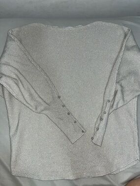 Milano Silver Metallic Cotton Boat Neck Bat Wing Sweater [M]